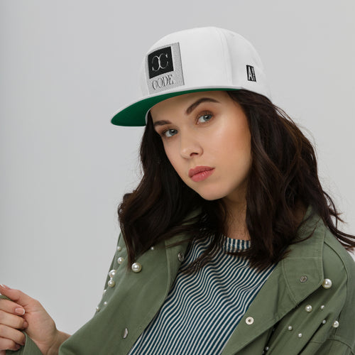 Embroidered Flat Bill Snapback  Cap White Streetwear Yuponng Ascension High Fashion CODE THE ASCENSION HIGH FASHION