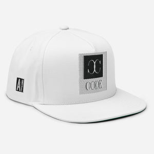 Embroidered Flat Bill Snapback  Cap White Streetwear Yuponng Ascension High Fashion CODE THE ASCENSION HIGH FASHION